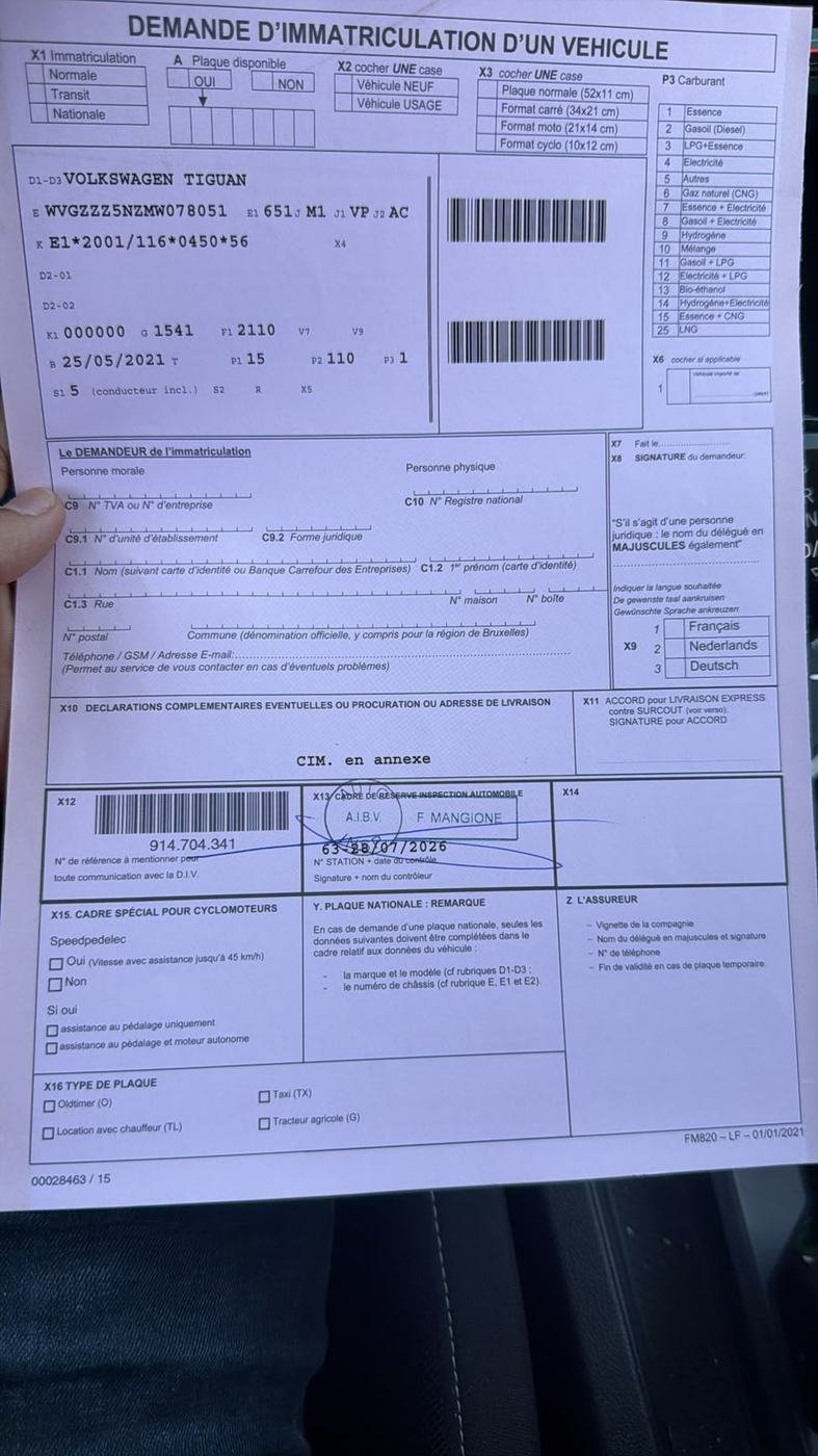 VW Tiguan aanvraag inschrijving